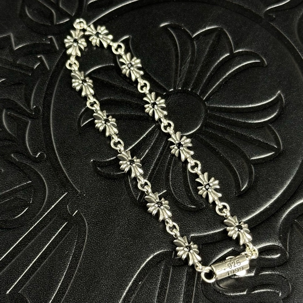 Chrome Hearts Silver Tiny E Black CZ Pave Bracelet